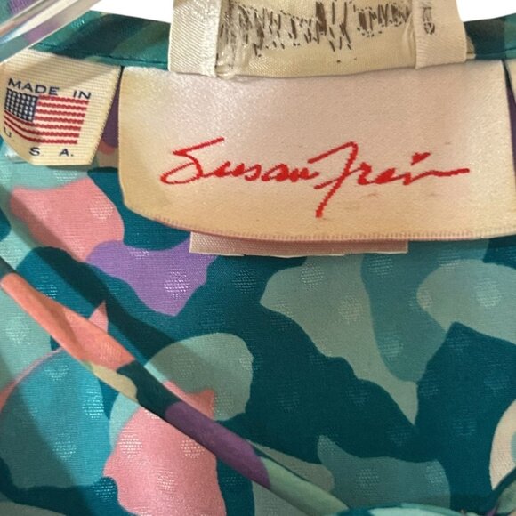 VTG Neiman Marcus Susan Freis Ruffle Collar Pleated Long Sleeve Dress Size Large - Picture 5 of 10